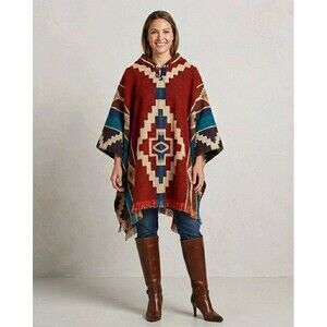 Runa Treasures Handmade 100% Organic Wool Hooded Poncho Southwestern Aztec Boho